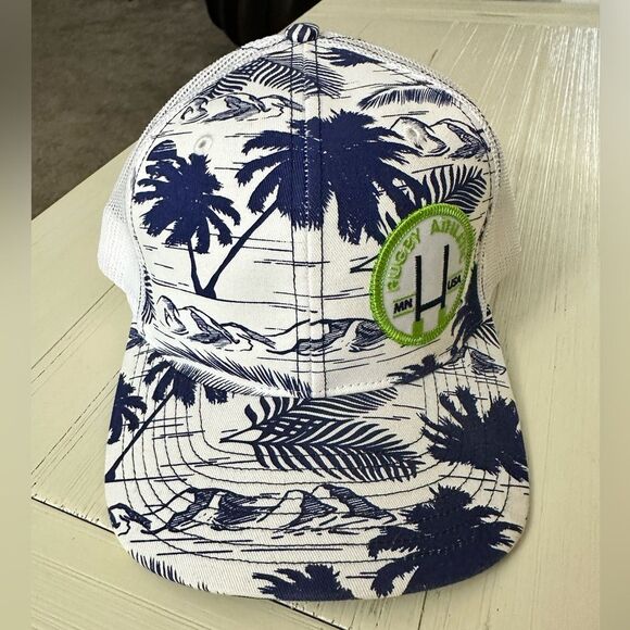 Rugby Athletic White Trucker Hat With Blue Palm Trees Tropical - Picture 1 of 9